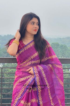 প্রিমিয়াম সেমি মসলিন শাড়ী + ম্যাচিং ব্লাউজ পিচ (SMS102)