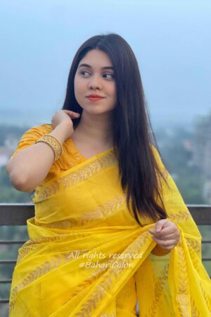 প্রিমিয়াম সেমি মসলিন শাড়ী + ম্যাচিং ব্লাউজ পিচ (SMS105)