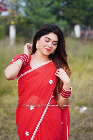 অরিজিনাল ইন্ডিয়ান ওয়েটলেস প্রেমিয়াম কোয়ালিটি জর্জেট শাড়ি + ব্লাউজ পিস (001)
