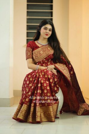 প্রিমিয়াম জাপানি সিল্ক কাতান শাড়ী + ম্যাচিং ব্লাউজ পিচ (code-50)