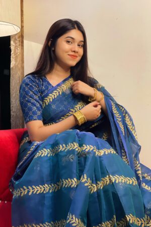 প্রিমিয়াম সেমি মসলিন শাড়ী + ম্যাচিং ব্লাউজ পিচ (SMS106)