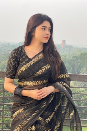 প্রিমিয়াম সেমি মসলিন শাড়ী + ম্যাচিং ব্লাউজ পিচ (SMS107)