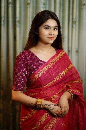 প্রিমিয়াম সেমি মসলিন শাড়ী + ম্যাচিং ব্লাউজ পিচ (SMS103)