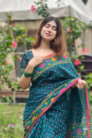 টাংগাইলের হাফসিল্ক বুটিক্স শাড়ি + ব্লাউজ পিছ ( সি গ্রিন )