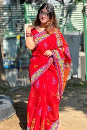 প্রিমিয়াম হাফসিল্ক বুটিক্স শাড়ি ( রেড কালার )