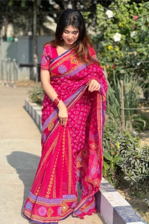 প্রিমিয়াম হাফসিল্ক বুটিক্স শাড়ি- রানী গোলাপী