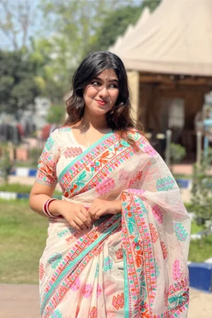 প্রিমিয়াম হাফসিল্ক বুটিক্স শাড়ি - অপ হোয়াইট