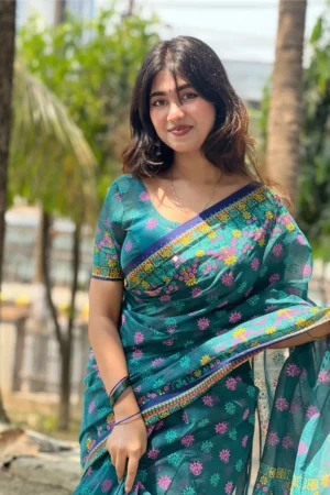 প্রিমিয়াম হাফসিল্ক বুটিক্স শাড়ি- সি গ্রিন