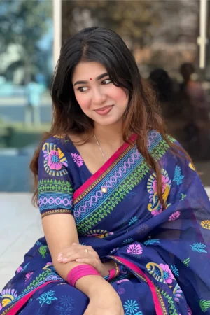 প্রিমিয়াম হাফসিল্ক বুটিক্স শাড়ি - নীল
